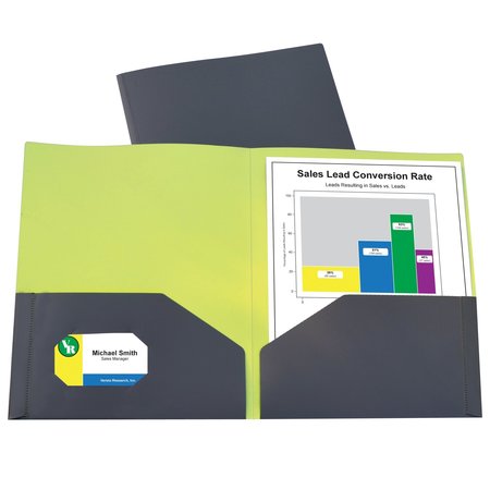 C-LINE PRODUCTS TwoTone TwoPocket Super Heavyweight Poly Portfolio, Charcoal GrayLime Green, 25PK 34701-BX